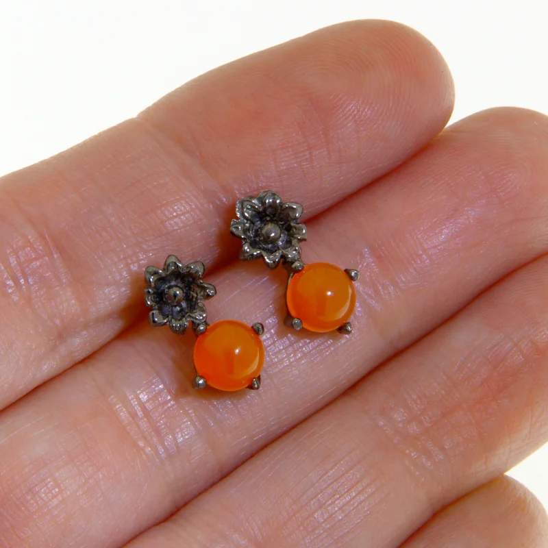  Cercei Stud Argint 925 Rodiu Negru Carneol Natural - Contrast Vibrant