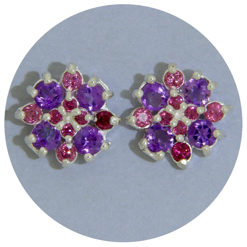 Cercei Stud Argint 925 Ametist Granat Rodolit Naturale - Armonie Cromatica