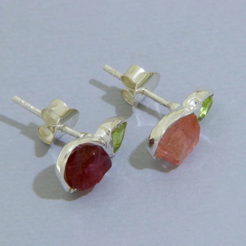  Cercei Stud Argint 925 Turmalina Peridot Naturale - Cromatica Rafinata