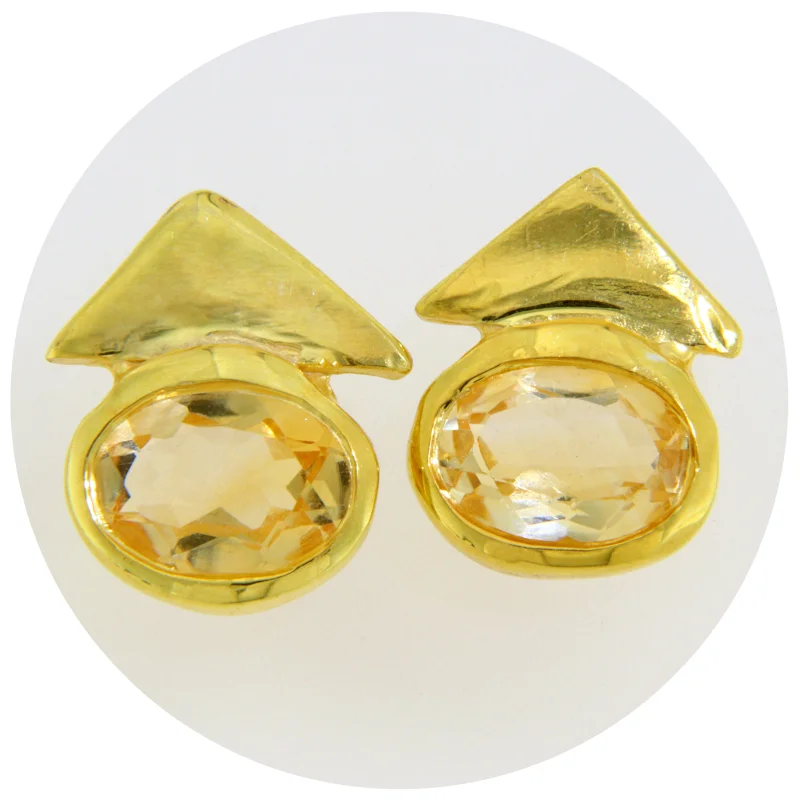 Cercei Stud Agint 925 Aurit Citrin Natural - Rafinament Modern
