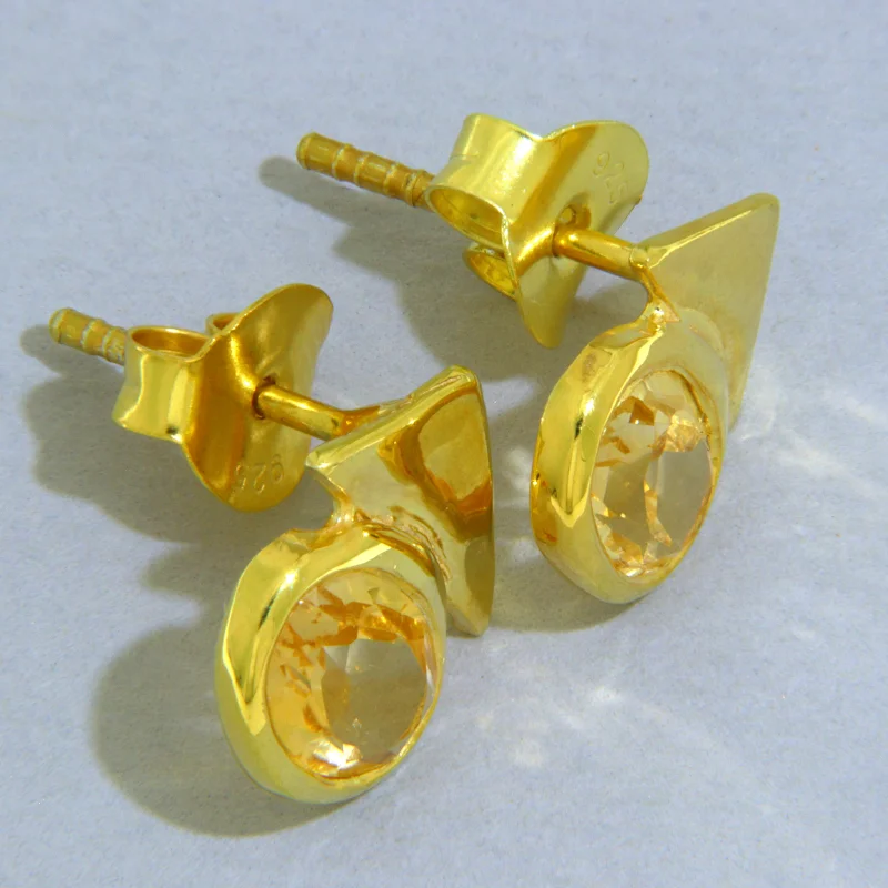 Cercei Stud Agint 925 Aurit Citrin Natural - Rafinament Modern