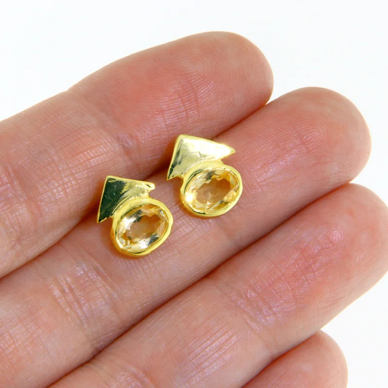 Cercei Stud Agint 925 Aurit Citrin Natural - Rafinament Modern