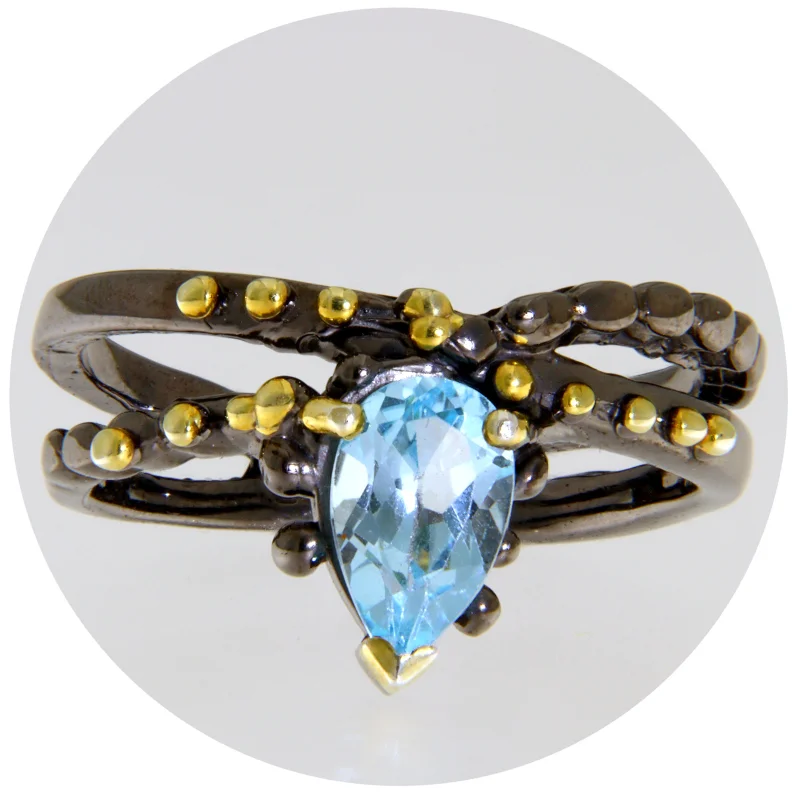 Inel Argint 925 Rodiat Negru Accente Aurii Topaz Natural - Contrast Modern