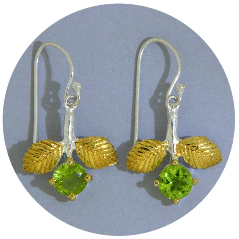Cercei Argint 925 Accente Aurite Peridot Natural - Frunze si Muguri