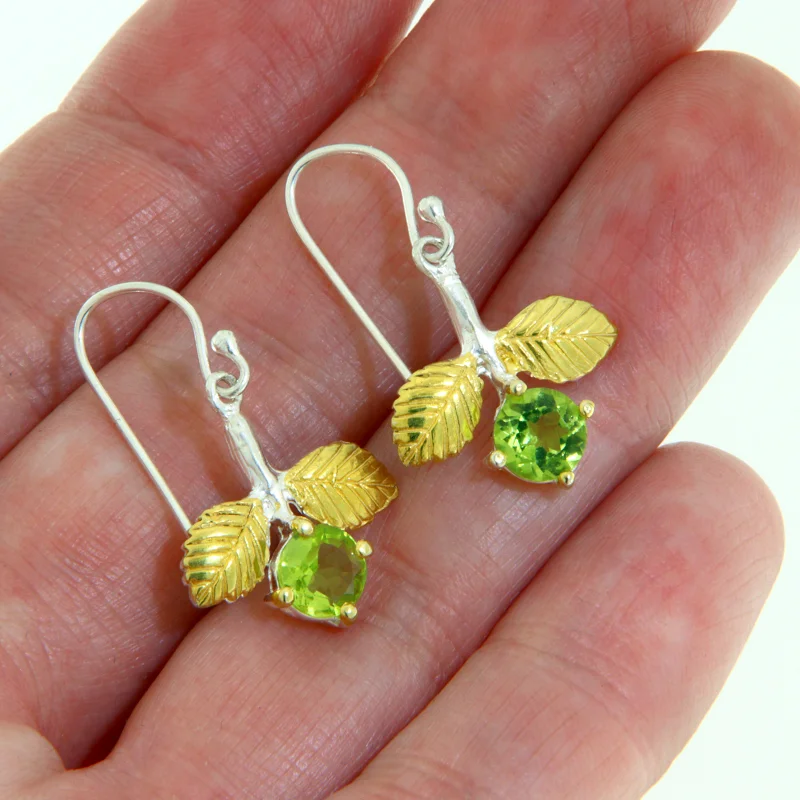 Cercei Argint 925 Accente Aurite Peridot Natural - Frunze si Muguri