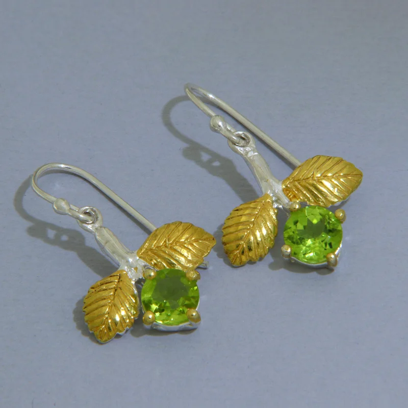 Cercei Argint 925 Accente Aurite Peridot Natural - Frunze si Muguri
