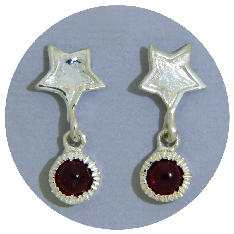 Cercei Stud Argint 925 Granat Rodolit Natural - Delicate Star