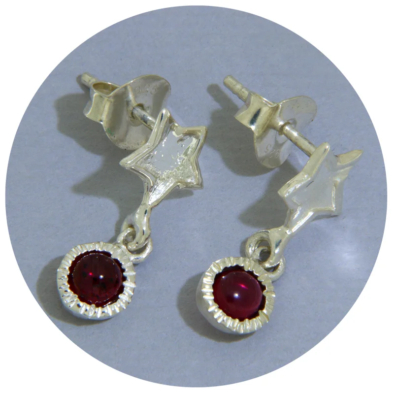 Cercei Stud Argint 925 Granat Rodolit Natural - Delicate Star