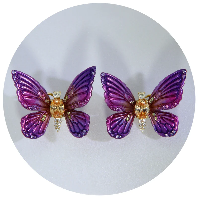 Cercei Argint 925 Aurit Aluminiu Cubic Zirconia Fluturi Degrade Violet Magenta