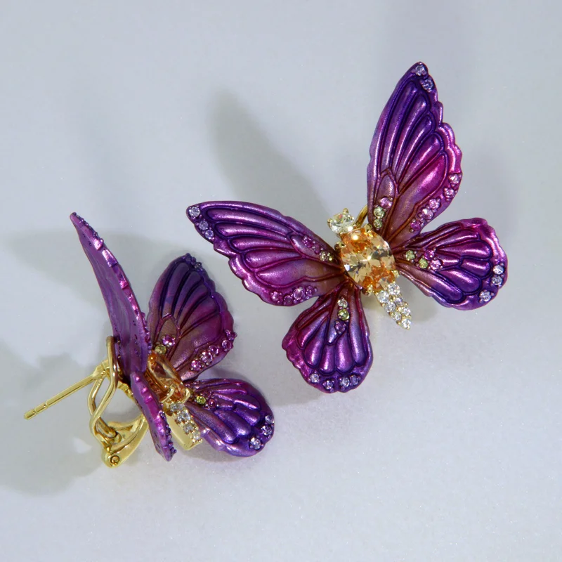 Cercei Argint 925 Aurit Aluminiu Cubic Zirconia Fluturi Degrade Violet Magenta