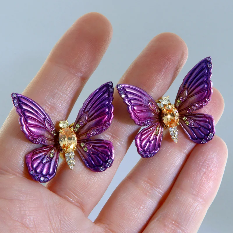Cercei Argint 925 Aurit Aluminiu Cubic Zirconia Fluturi Degrade Violet Magenta