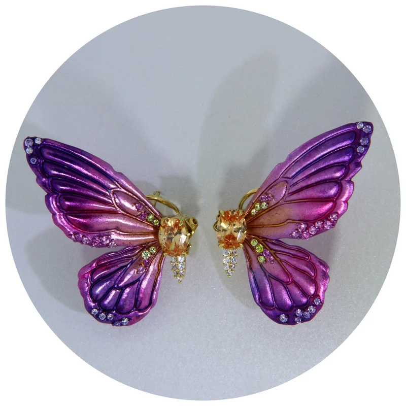 Cercei Argint 925 Aurit Aluminiu Cubic Zirconia Profil Fluturi Degrade Violet Magenta