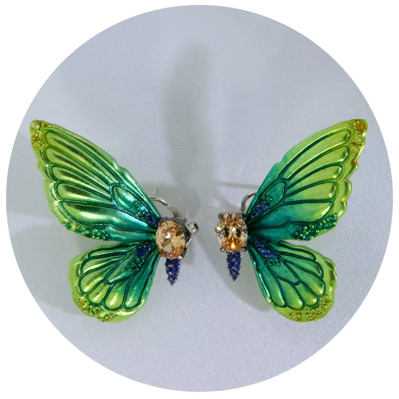 Cercei Argint 925 Aluminiu Cubic Zirconia Profil Fluturi Degrade Verde