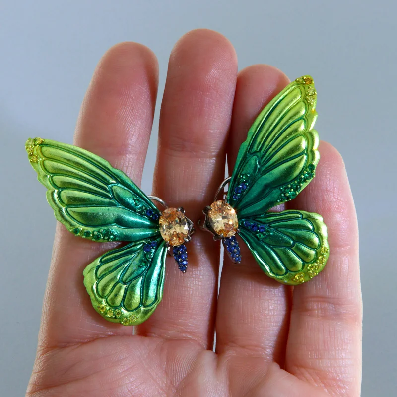Cercei Argint 925 Aluminiu Cubic Zirconia Profil Fluturi Degrade Verde