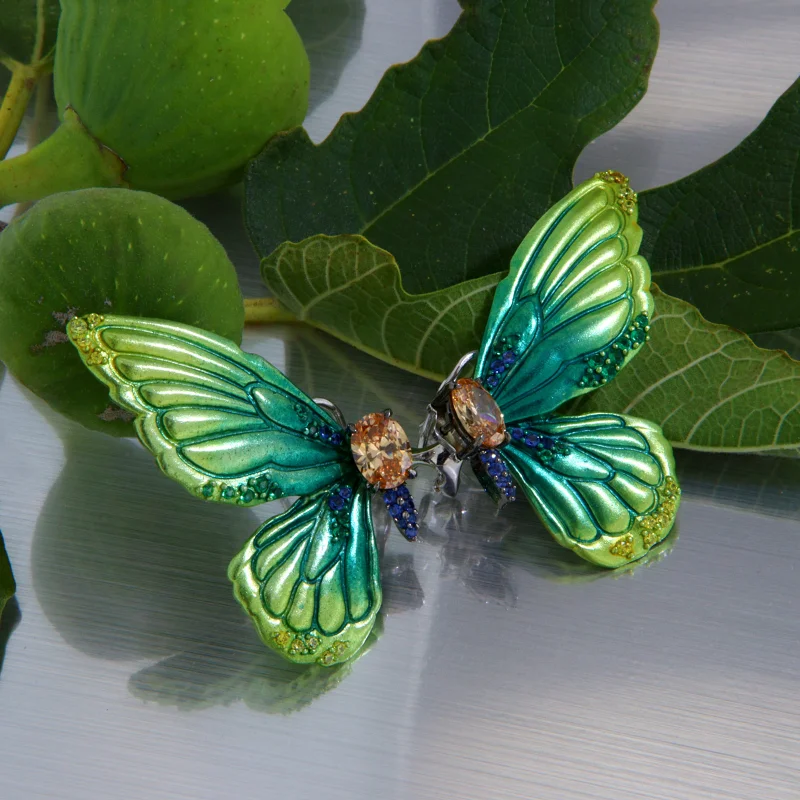 Cercei Argint 925 Aluminiu Cubic Zirconia Profil Fluturi Degrade Verde