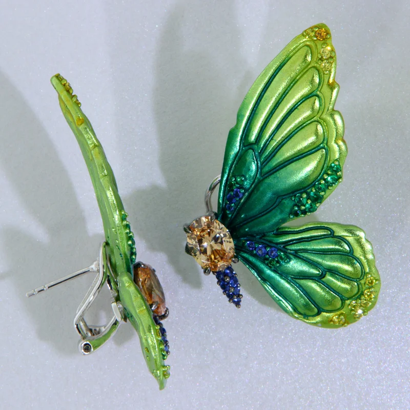 Cercei Argint 925 Aluminiu Cubic Zirconia Profil Fluturi Degrade Verde