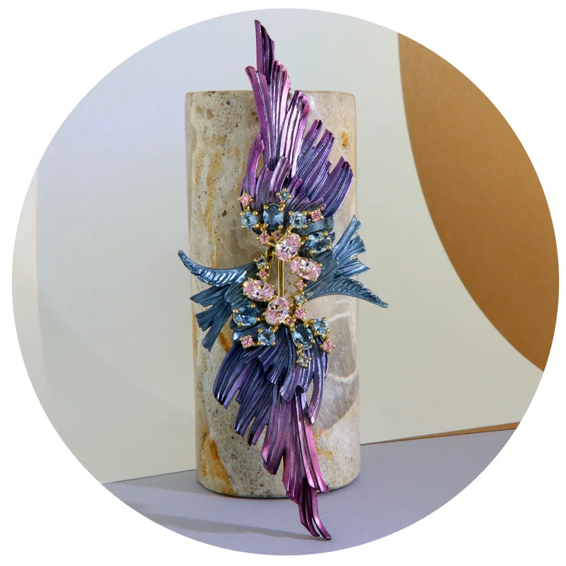 Pandantiv Brosa Argint 925 Aluminiu Cubic Zirconia Frunze Degrade Violet Albastru