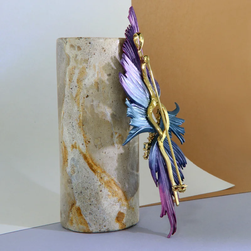 Pandantiv Brosa Argint 925 Aluminiu Cubic Zirconia Frunze Degrade Violet Albastru