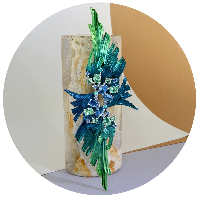 Pandantiv Brosa Argint 925 Aluminiu Cubic Zirconia Frunze Degrade Verde Albastru