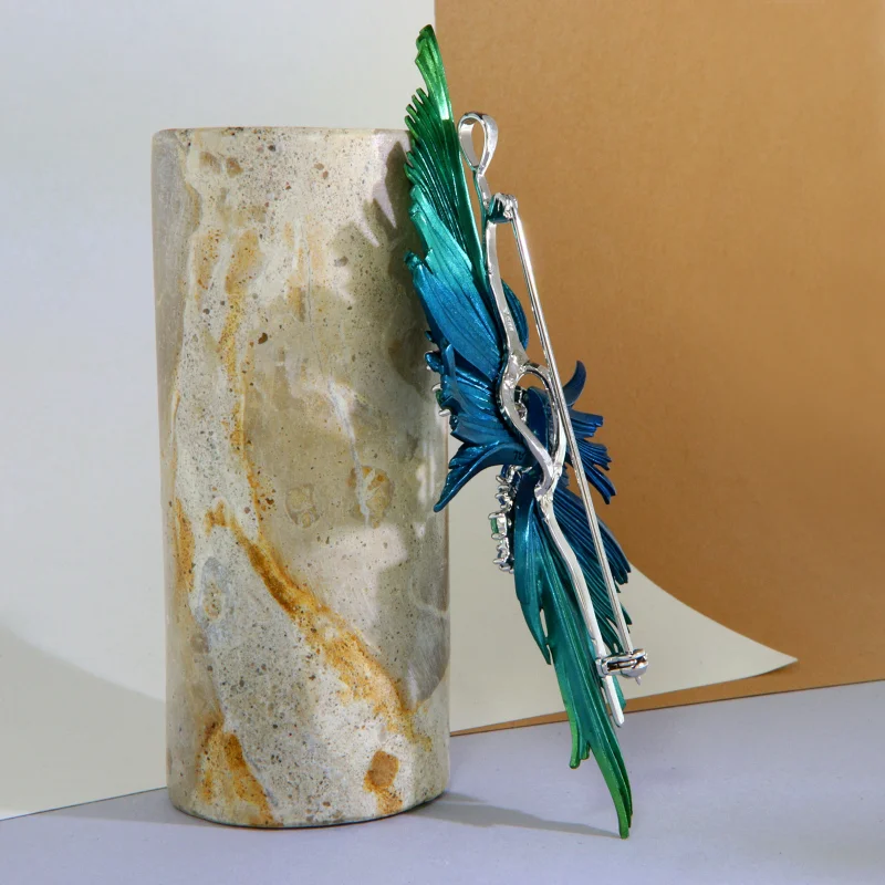 Pandantiv Brosa Argint 925 Aluminiu Cubic Zirconia Frunze Degrade Verde Albastru