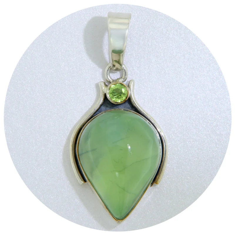 Pandantiv Argint 925 Prehnit Peridot Naturale - Energie si Claritate