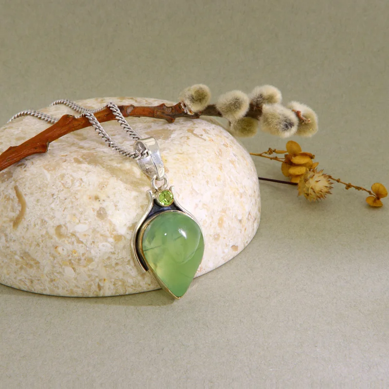 Pandantiv Argint 925 Prehnit Peridot Naturale - Energie si Claritate