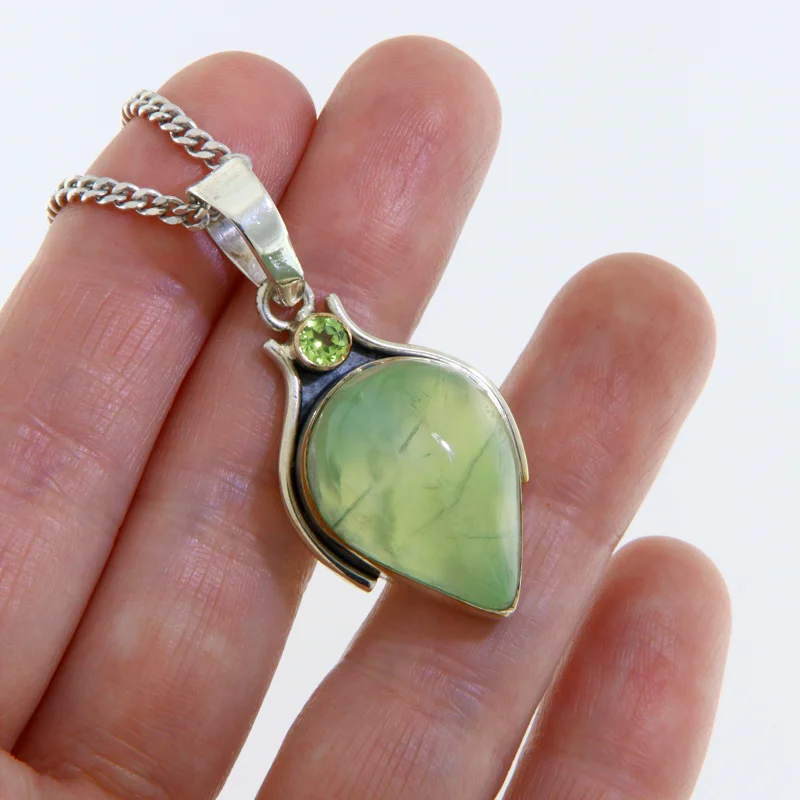 Pandantiv Argint 925 Prehnit Peridot Naturale - Energie si Claritate
