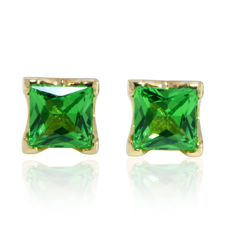 Cercei Stud Aur Galben 14k Tsavorite Naturale Princess Cut - Eleganta Vibranta