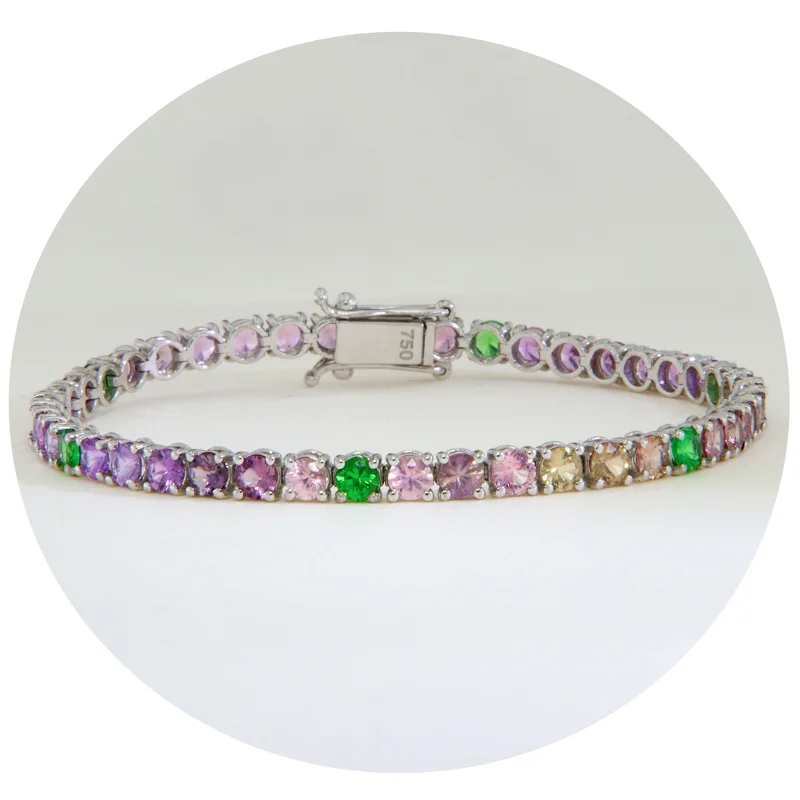 Bratara Tennis Aur Alb 18k Safire Pastel Granat Tsavorit Naturale - Armonie in culoare
