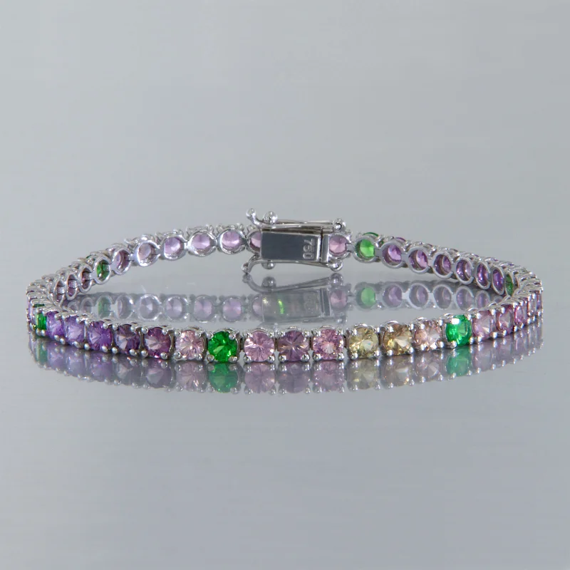 Bratara Tennis Aur Alb 18k Safire Pastel Granat Tsavorit Naturale - Armonie in culoare