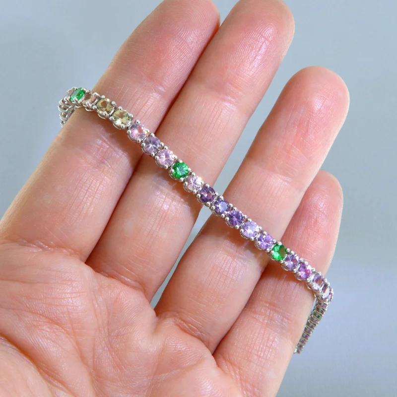 Bratara Tennis Aur Alb 18k Safire Pastel Granat Tsavorit Naturale - Armonie in culoare