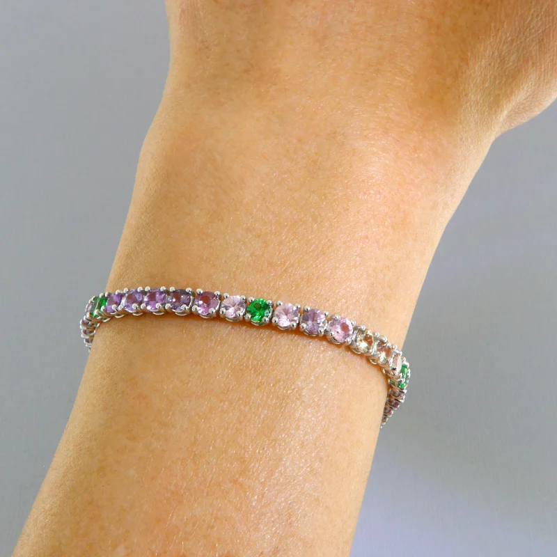 Bratara Tennis Aur Alb 18k Safire Pastel Granat Tsavorit Naturale - Armonie in culoare