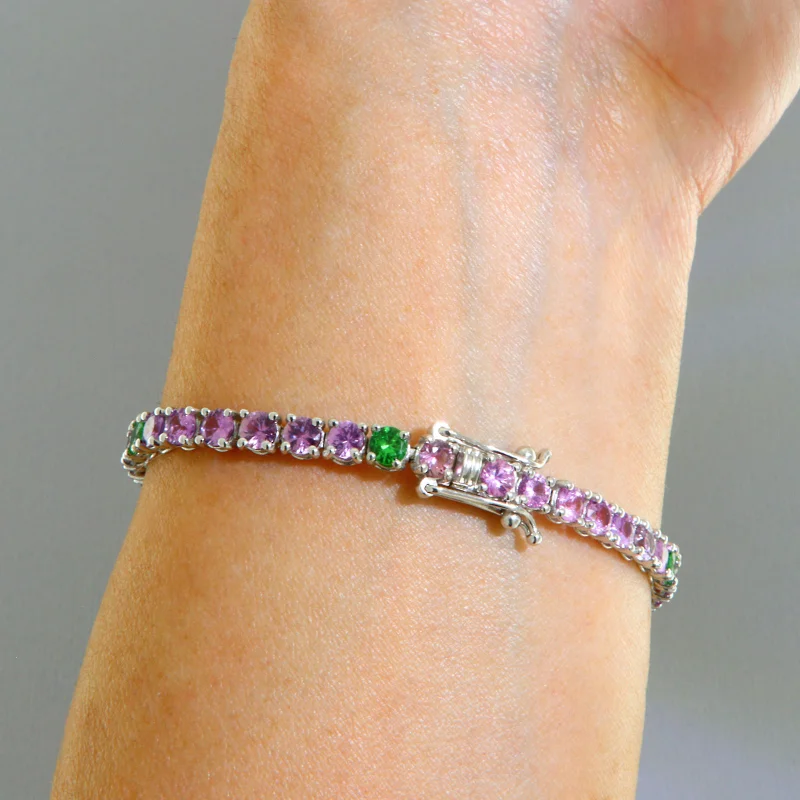 Bratara Tennis Aur Alb 18k Safire Pastel Granat Tsavorit Naturale - Armonie in culoare