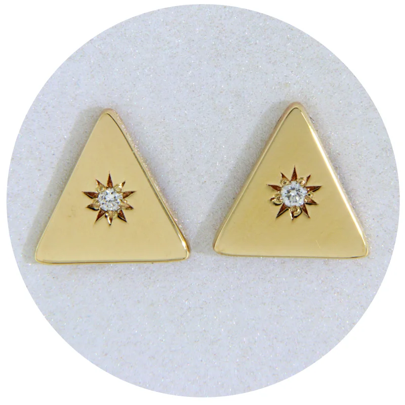 Cercei Stud Aur Galben 14k Triunghi Diamante Naturale - Minimalism si Stralucire Pura