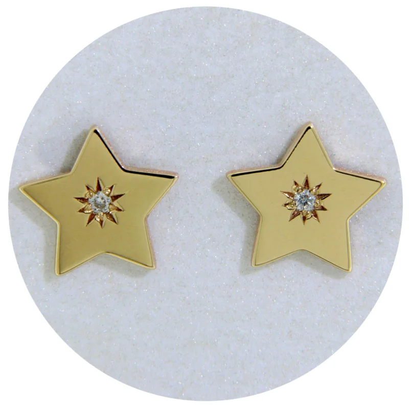 Cercei Stud Aur Galben 14k Stele Diamante Natural - Stralucire Pretioasa