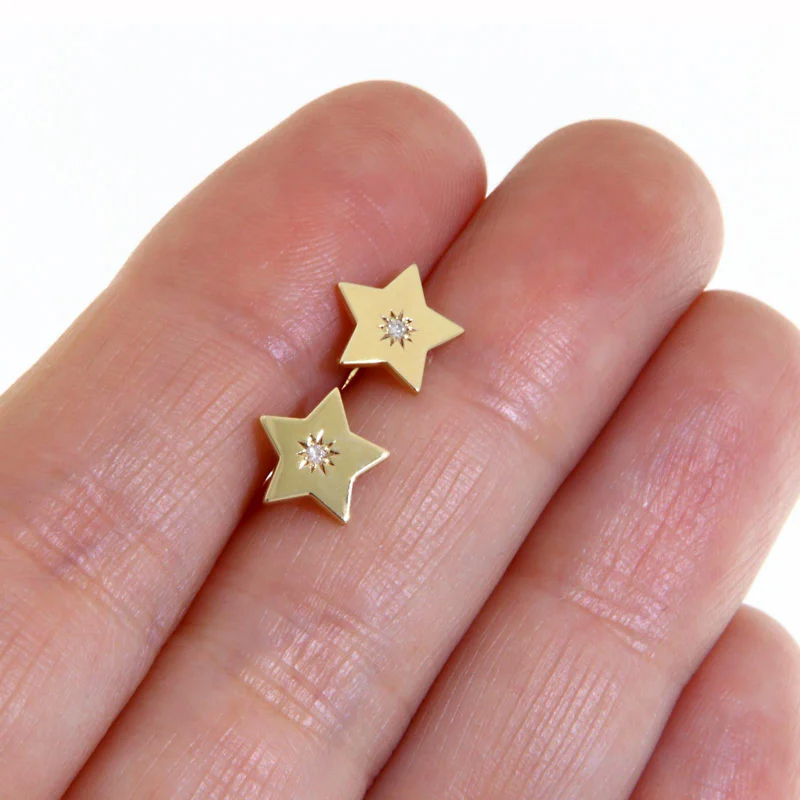 Cercei Stud Aur Galben 14k Stele Diamante Natural - Stralucire Pretioasa