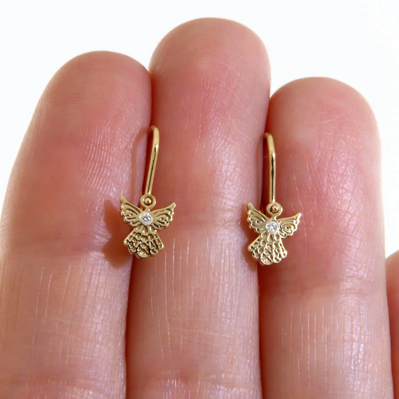 Cercei Tortite Fete Aur Galben 14k Ingerasi Diamante Naturale - Delicatete si Protectie