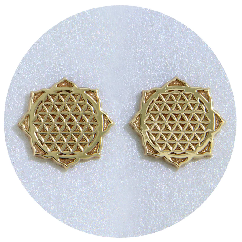 Cercei Stud Aur Galben 14k – Floarea Vieții - Iubire si Conexiune