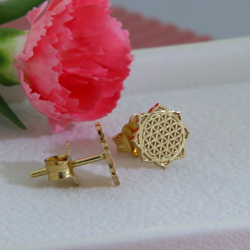 Cercei Stud Aur Galben 14k – Floarea Vieții - Iubire si Conexiune