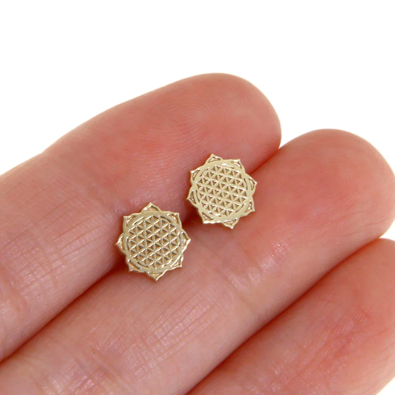 Cercei Stud Aur Galben 14k – Floarea Vieții - Iubire si Conexiune