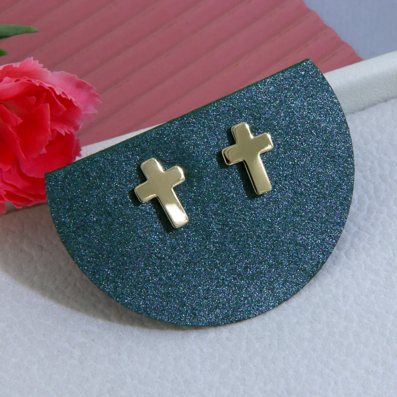 Cercei Stud Aur Galben 14k - Cruciulite - Speranta si Lumina