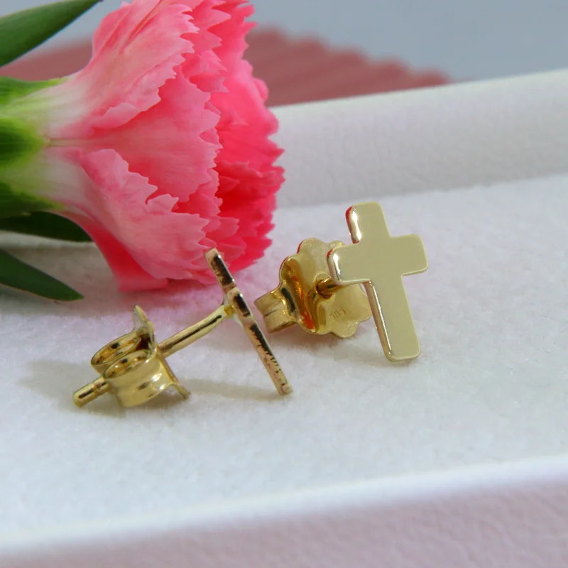 Cercei Stud Aur Galben 14k - Cruciulite - Speranta si Lumina