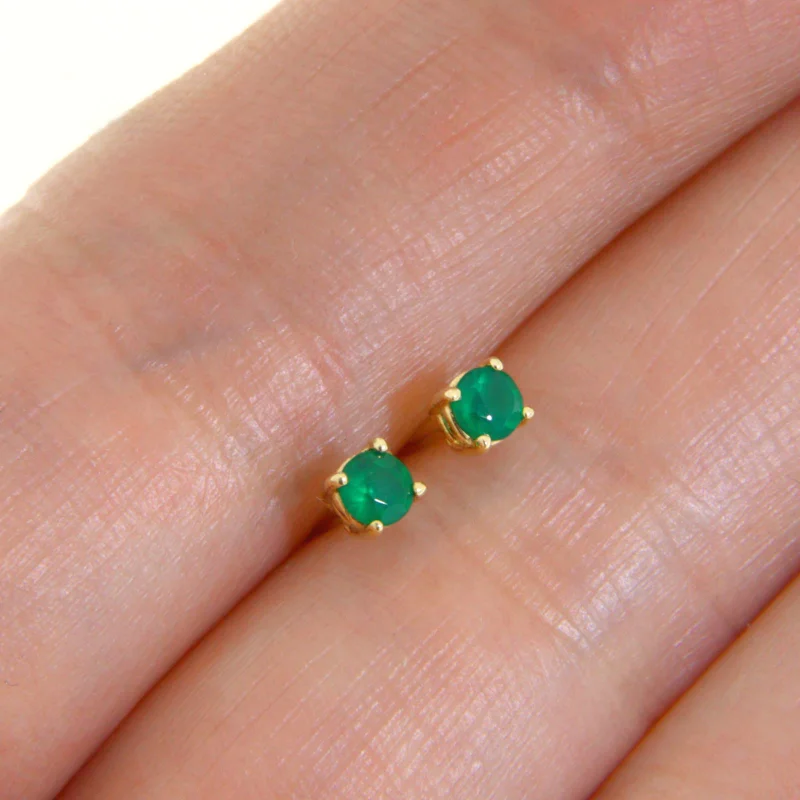 Cercei Stud Surub Aur 14k Onix Verde Natural - Rafinament Pur