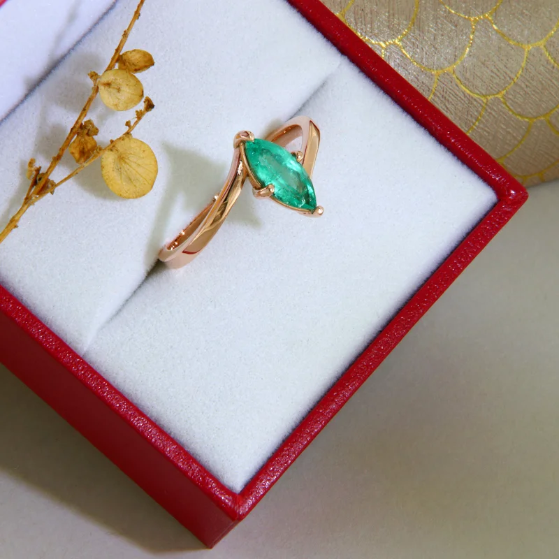 Inel Aur Roz 14k Smarald Natural - Energie si Rafinament
