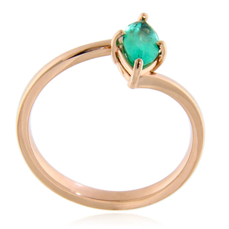 Inel Aur Roz 14k Smarald Natural - Energie si Rafinament