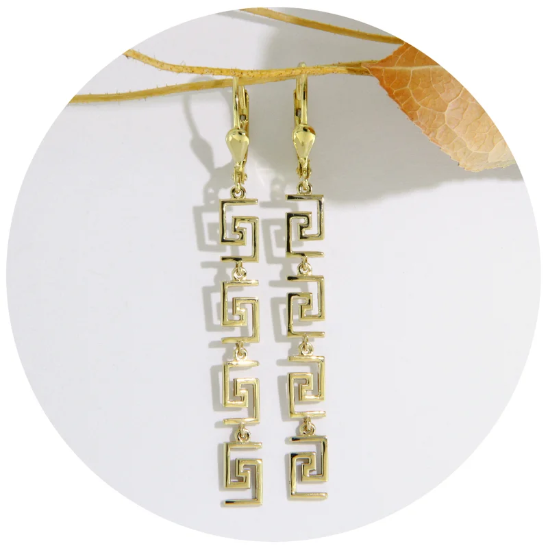 Cercei Tortite Leverback Aur Galben 14 k Segmente Geometrice - Meandrul Grec