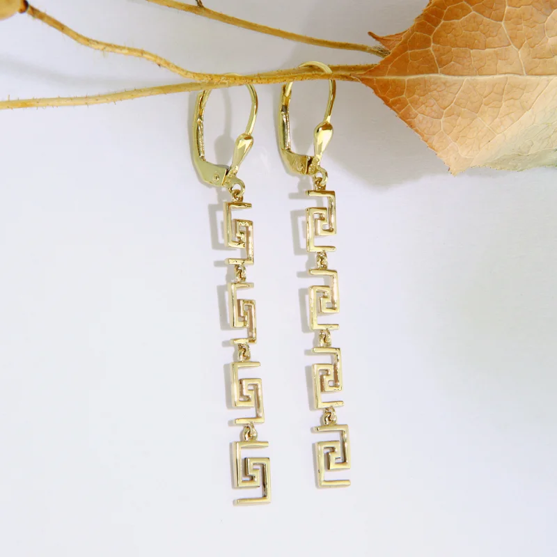 Cercei Tortite Leverback Aur Galben 14 k Segmente Geometrice - Meandrul Grec