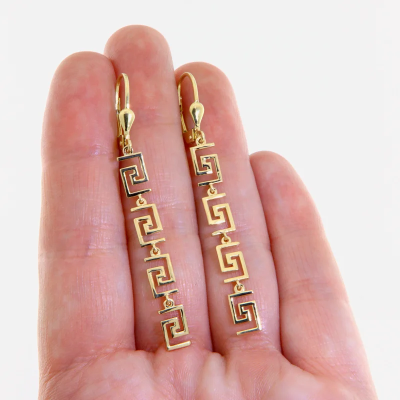 Cercei Tortite Leverback Aur Galben 14 k Segmente Geometrice - Meandrul Grec