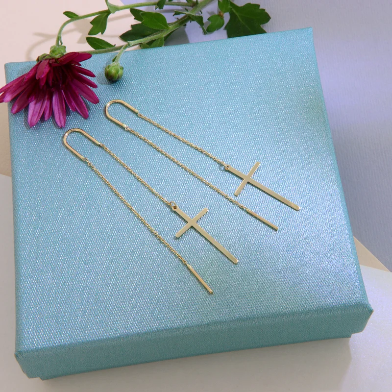 Cercei Lant Culisant Aur Galben 14 k Cruciulite Fine - Puritate si Armonie