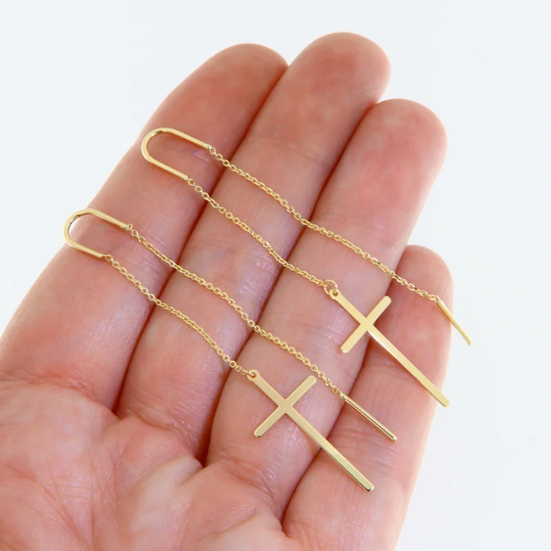 Cercei Lant Culisant Aur Galben 14 k Cruciulite Fine - Puritate si Armonie